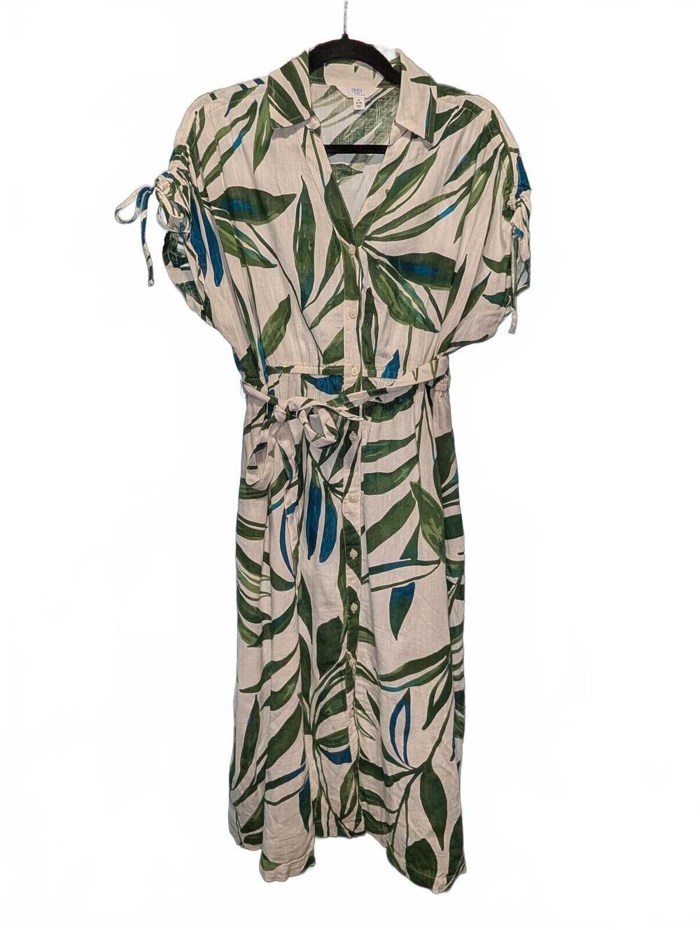 Time and Tru Women's Small Button-Down Dress with Leaf Print - Size Small